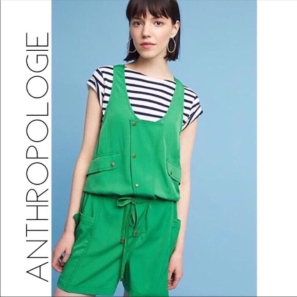 NWT Anthropologie Elevenses Dree Utility Romper Jumpsuit Overalls‎ Kelly Green